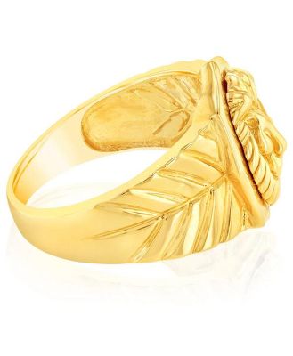 9ct Yellow Solid Gold Gents Lion Ring, T