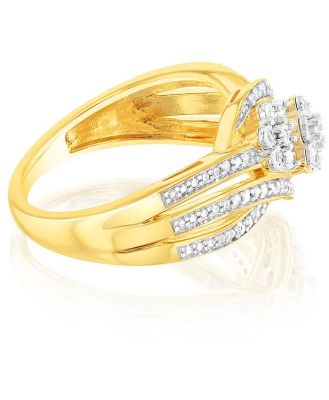 Gold Plated Sterling Silver 1/5 Carat Diamond Wrap Around Cluster Ring, N