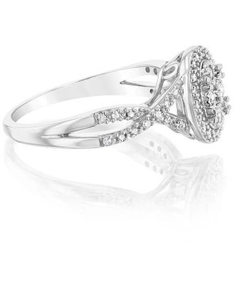 Sterling Silver 1/5 Carat Diamonds Oval Cluster Ring wirh 50 Round brilliant Cut Diamonds