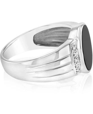 Sterling Silver 1.5Carat Agate & Small Diamond Gents Ring, T