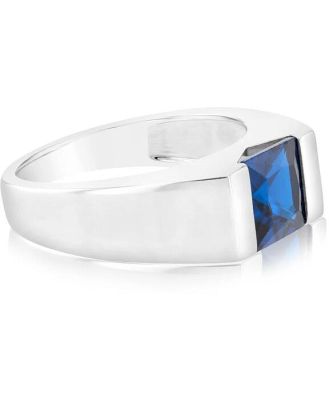 Sterling Silver Created Blue Sapphire Fancy Ring, T