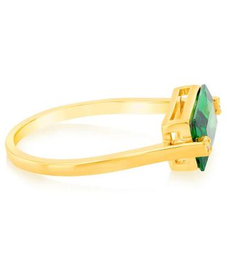 Sterling Silver Gold Plated Emerald Colour Rectangular Zirconia Ring