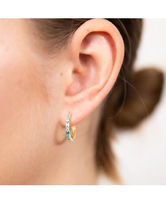 Sterling Silver Gold Plated Sky Blue Zirconia Hoop Earrings