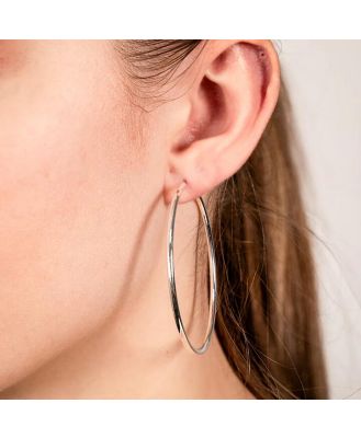 Sterling Silver Plain 50mm Sleeper Earrings