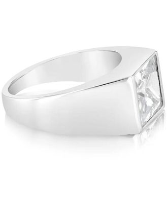 Sterling Silver Square White Zirconia Gents Ring