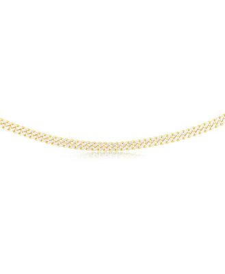 Sterling Silver Two Tone Pave Curb 180 Gauge 50cm Chain