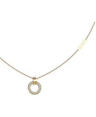 Guess Gold Plated Stainless Steel Pave Circle Pendant On 16-18 Chain