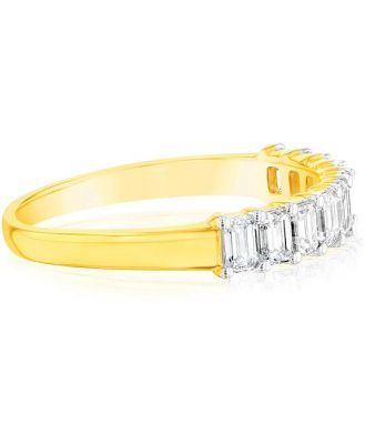 Luminesce Lab Grown 10ct Yellow Gold Eternity Emerald Cut Shaped Ring in 1 Carat Diamond, M