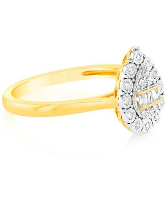 Luminesce Lab Grown Pear Shape 0.12Ct Diamond Ring in 9ct Yellow Gold, M