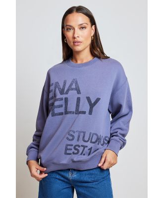 Ena Pelly Lola Oversized Stamped Logo Sweater Purple