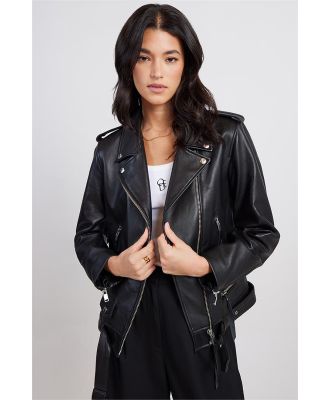 Ena Pelly Oversized New Yorker Leather Biker Jacket Black