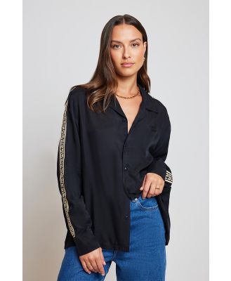 Something Very Special Satin Geo Long Sleeve Shirt Black