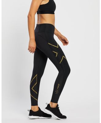 2XU - Light Speed Mid Rise Compression Tights - all compression (Black & Gold Reflective) Light Speed Mid Rise Compression Tights