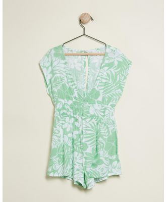 Abercrombie & Fitch - Romper Cover Up   Kids Teens - Shortsleeve Rompers (Green Palm) Romper Cover Up - Kids-Teens