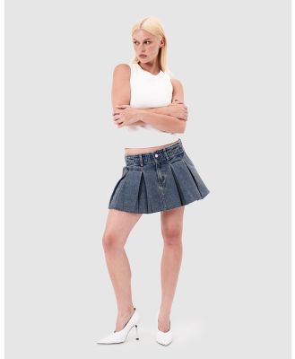 Abrand - Pleated Mini Skirt - Skirts (Blue) Pleated Mini Skirt