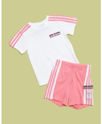adidas Originals - Adibreak Shorts and Tee Set   Babies Kids - 2 Piece (Pink Fusion) Adibreak Shorts and Tee Set - Babies-Kids