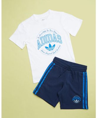 adidas Originals - Adicolor Shorts and Tee Set   Kids - Shorts (White & Night Indigo) Adicolor Shorts and Tee Set - Kids