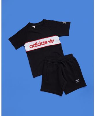 adidas Originals - Short Tee Set   Kids - 2 Piece (Black & Better Scarlet) Short Tee Set - Kids