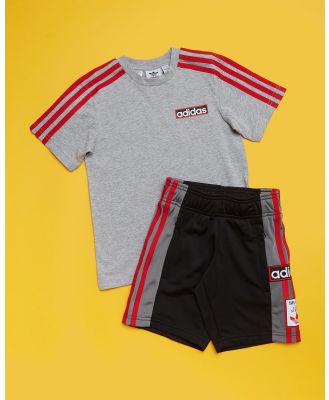 adidas Originals - Shorts Tee Set   Kids - 2 Piece (Black & Better Scarlet) Shorts Tee Set - Kids