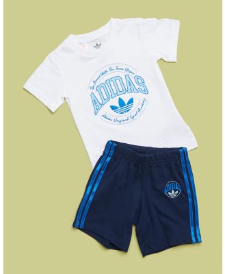 adidas Originals - VRCT Shorts & Tee Set   Babies Kids - 2 Piece (White & Night Indigo) VRCT Shorts & Tee Set - Babies-Kids