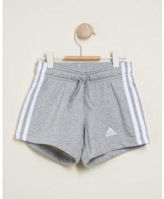 adidas Sportswear - Essentials 3 Stripes Shorts   Kids Teens - Shorts (Medium Grey Heather & White) Essentials 3-Stripes Shorts - Kids-Teens