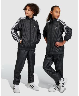 adidas Sportswear - Essentials 3 Stripes Woven Tracksuit   Kids - Sweats (Black & MGH Solid Grey) Essentials 3-Stripes Woven Tracksuit - Kids