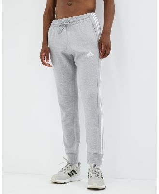 adidas Sportswear - Essentials French Terry Tapered Cuff 3 Stripes Pants - Pants (Medium Grey Heather & White) Essentials French Terry Tapered Cuff 3-Stripes Pants