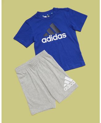 adidas Sportswear - Essentials Logo Tee and Shorts Set   Kids - 2 Piece (Semi Lucid Blue & Multicolor) Essentials Logo Tee and Shorts Set - Kids