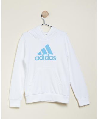 adidas Sportswear - Essentials Two Colored Big Logo Cotton Hoodie   Kids Teens - Hoodies (White & Semi Blue Burst) Essentials Two-Colored Big Logo Cotton Hoodie - Kids-Teens