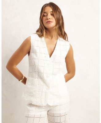 AERE - Broderie Vest Top - Coats & Jackets (White) Broderie Vest Top