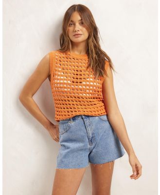 AERE - Crochet Knit Tank - Tops (Orange) Crochet Knit Tank