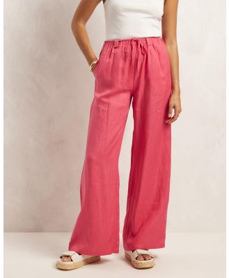 AERE - Drawstring Waist Relaxed Linen Pants - Pants (Pink) Drawstring Waist Relaxed Linen Pants