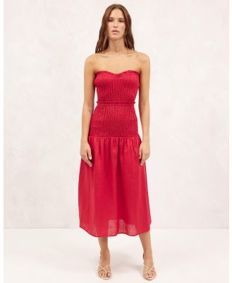 AERE - Frill Sweetheart Neckline Midi Dress - Dresses (Ruby) Frill Sweetheart Neckline Midi Dress