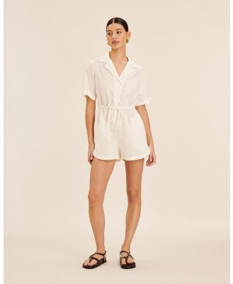 AERE - Kira Linen Camp Collar Adjustable Belt Playsuit - Jumpsuits & Playsuits (Soft White) Kira Linen Camp Collar Adjustable Belt Playsuit