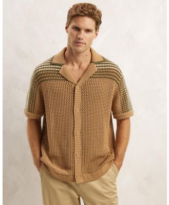 AERE - Knit Organic Cotton Resort Polo - Shirts & Polos (Brown Stripe) Knit Organic Cotton Resort Polo