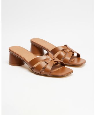 AERE - Leather Block Heels - Mid-low heels (Tan) Leather Block Heels