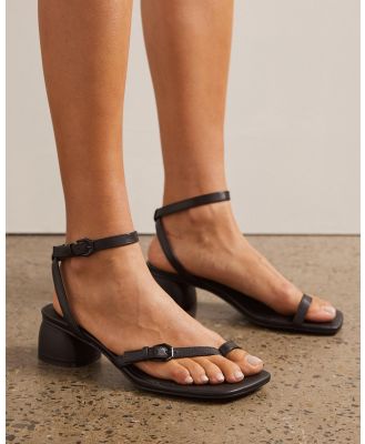 AERE - Leather Buckle Resort Heels - Sandals (Black) Leather Buckle Resort Heels