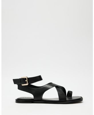AERE - Leather Crossover Comfort Sandals - Sandals (Black) Leather Crossover Comfort Sandals