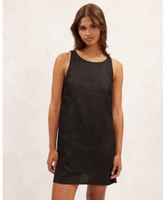 AERE - Linen A Line Classic Mini Shift Dress - Dresses (Black) Linen A-Line Classic Mini Shift Dress