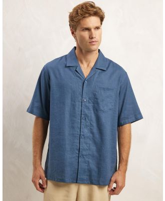 AERE - Linen Blend Camp Collar Shirt - Shirts & Polos (Blue) Linen Blend Camp Collar Shirt