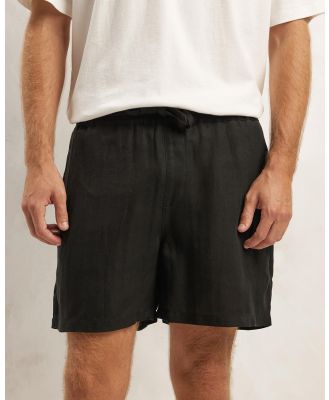 AERE - Linen Blend Lounge Shorts - Shorts (Black) Linen Blend Lounge Shorts