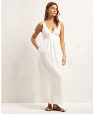 AERE - Linen Bow Midi Dress - Dresses (Soft White) Linen Bow Midi Dress