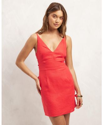 AERE - Linen Bow Mini Dress - Dresses (Mandarin Red) Linen Bow Mini Dress