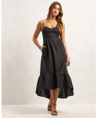 AERE - Linen Bustier Tiered Midi Dress - Dresses (Black) Linen Bustier Tiered Midi Dress