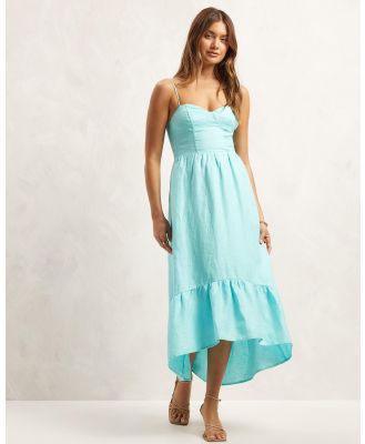 AERE - Linen Bustier Tiered Midi Dress - Dresses (Soft Aqua) Linen Bustier Tiered Midi Dress
