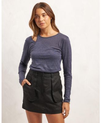 AERE - Linen Cutout Detail Top - Tops (Mineral Navy) Linen Cutout Detail Top