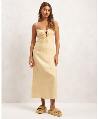 AERE - Linen Gathered Waist Midi Dress - Dresses (Butter) Linen Gathered Waist Midi Dress