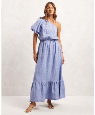 AERE - Linen One Shoulder Tiered Dress - Dresses (Cornflower Blue) Linen One Shoulder Tiered Dress