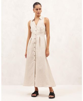 AERE - Linen Shirt Collar Midi Dress - Dresses (Oatmeal) Linen Shirt Collar Midi Dress