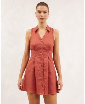 AERE - Linen Shirt Collar Mini Dress - Dresses (Rust) Linen Shirt Collar Mini Dress